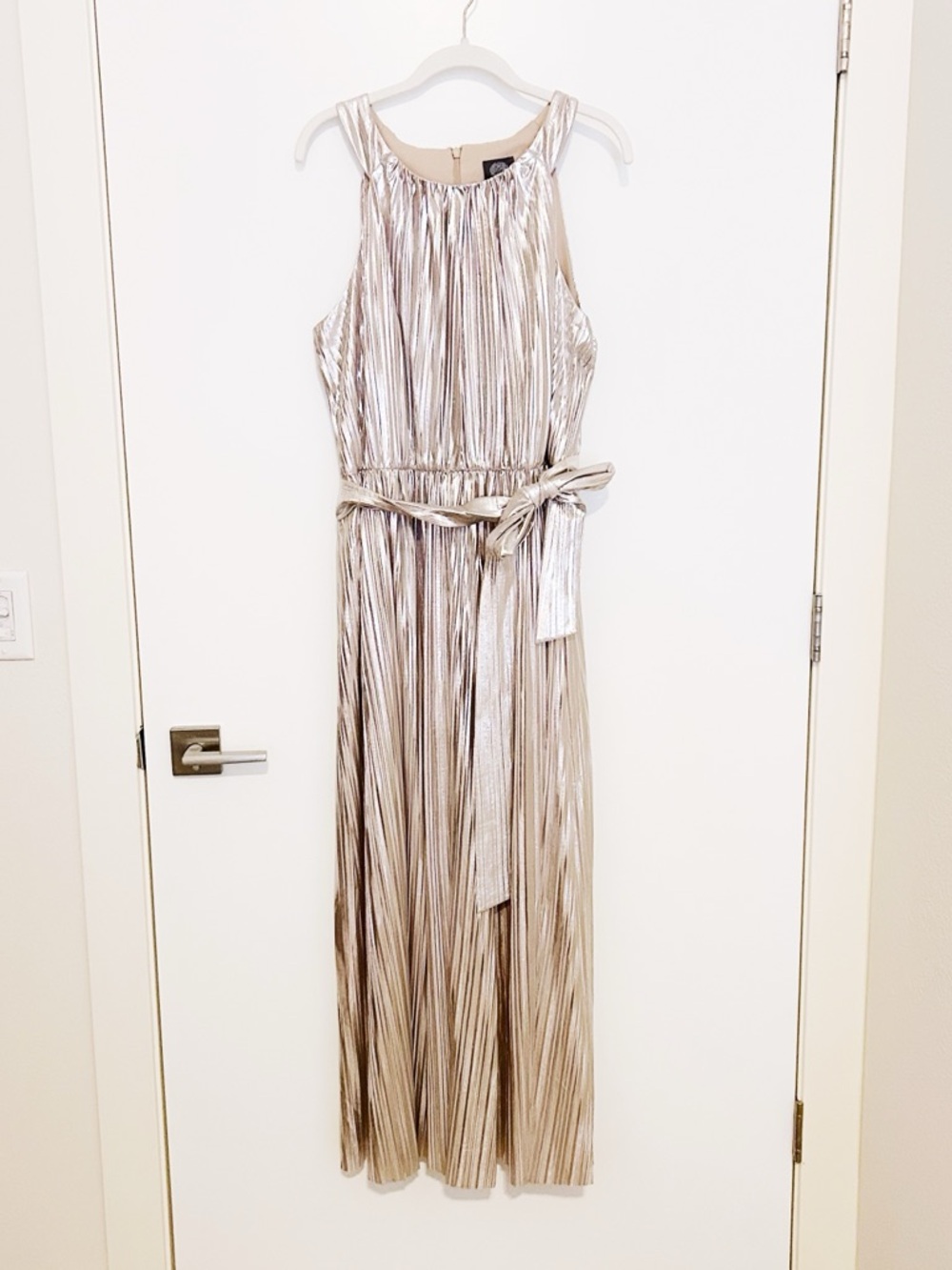 Vince Camuto Metallic Pleated Halter Dress - Picture 4 of 10
